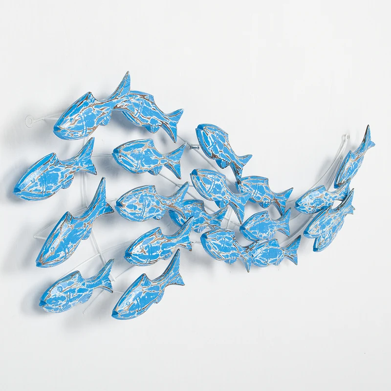 Wand-Deko IKAN Blue Wash ca. 110x45cm Albasia Holz Fische