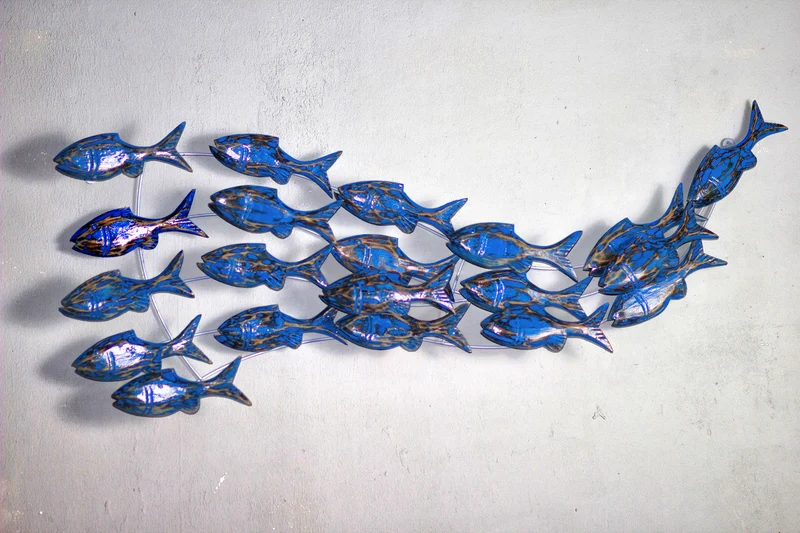 Wand-Deko IKAN Blue Wash ca. 110x45cm Albasia Holz Fische