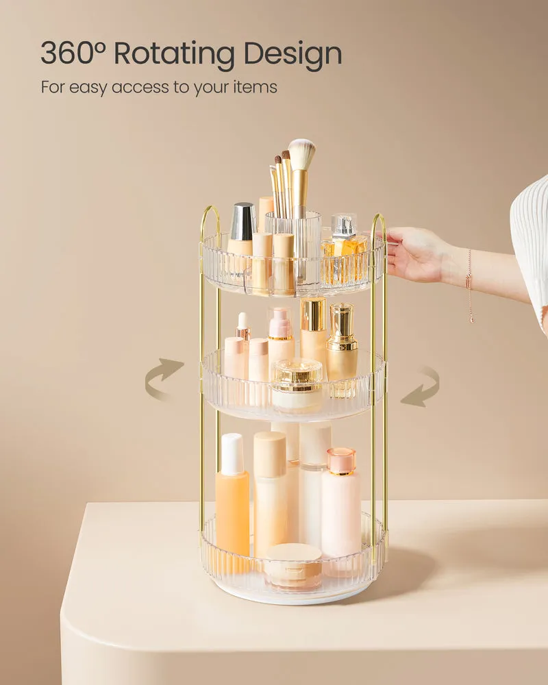 3-Tier Rotating Makeup Organizer, Round Skincare Lazy Susan with Adjustable Shelves, Transparent Countertop Storage