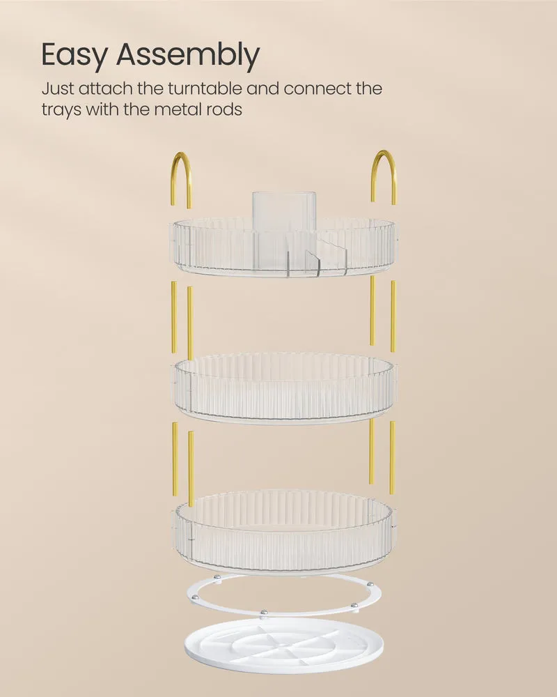 3-Tier Rotating Makeup Organizer, Round Skincare Lazy Susan with Adjustable Shelves, Transparent Countertop Storage