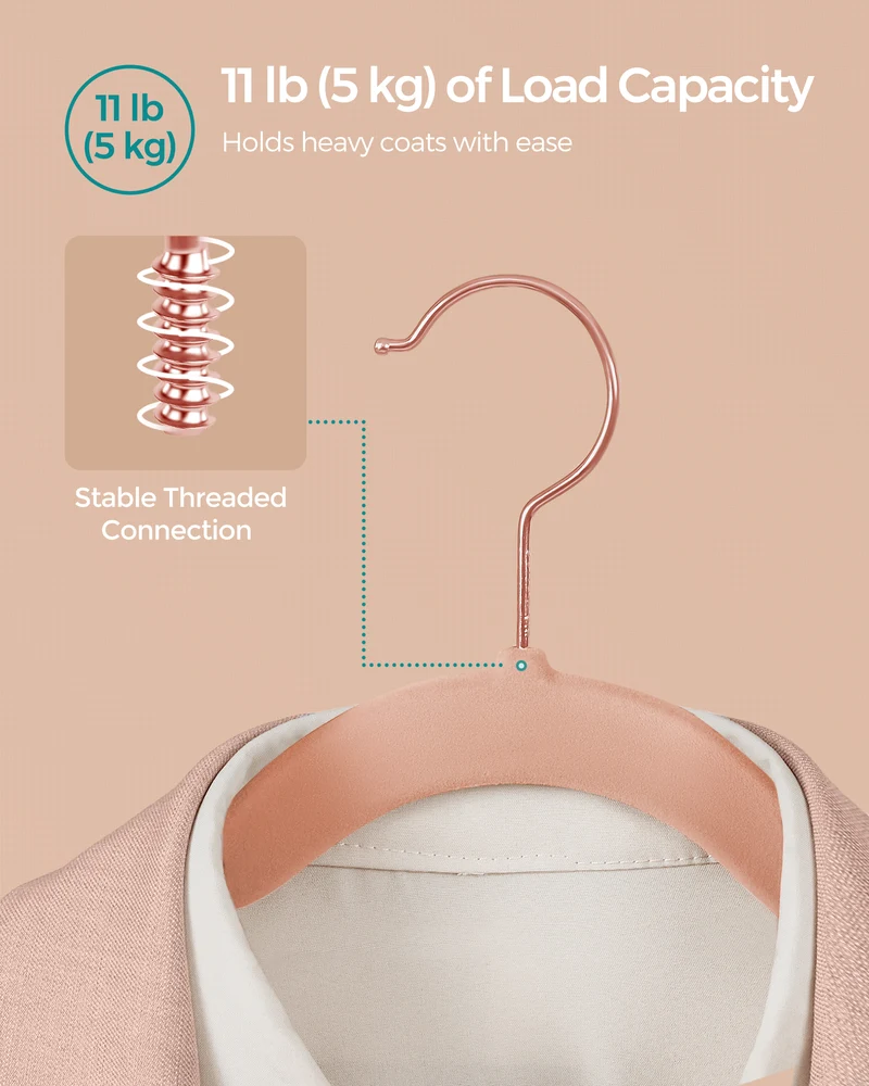 SONGMICS Velvet Hangers 50 Pack, Non-Slip Hangers with Rose Gold-Colored Swivel Hooks, Slim Space-Saving Hangers Pink