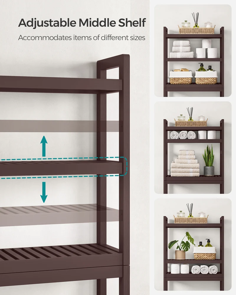SONGMICS Over The Toilet Storage Bamboo 3-Tier Over-The-Toilet Space Saver Organizer Rack Stable Freestanding Brown