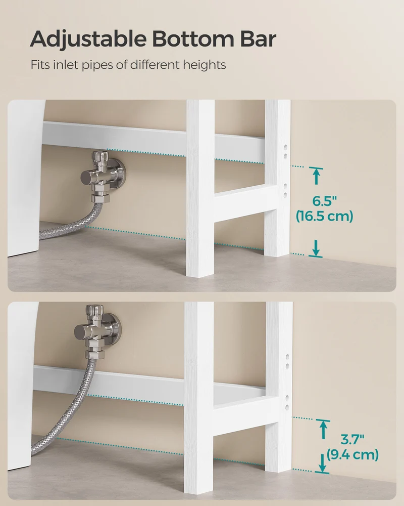 SONGMICS Over The Toilet Storage, 3-Tier Over Toilet Bathroom Organizer with Adjustable Shelf, Fit Most Toilets, Cloud White and Natural Beige