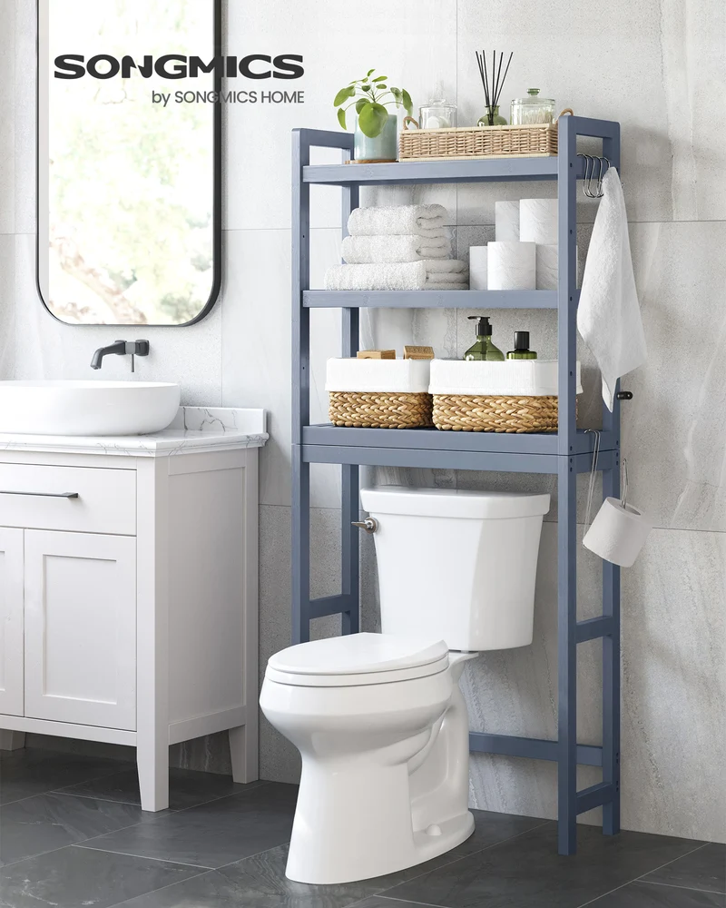 SONGMICS Over The Toilet Storage Bamboo 3-Tier Gray
