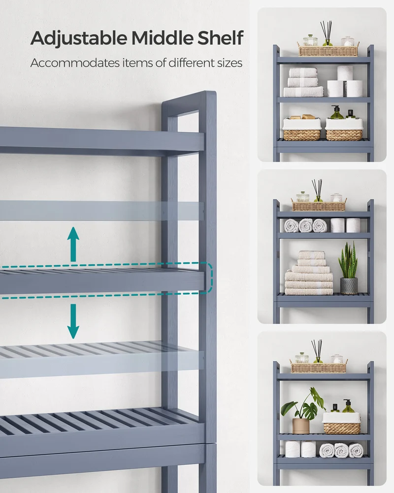 SONGMICS Over The Toilet Storage Bamboo 3-Tier Gray