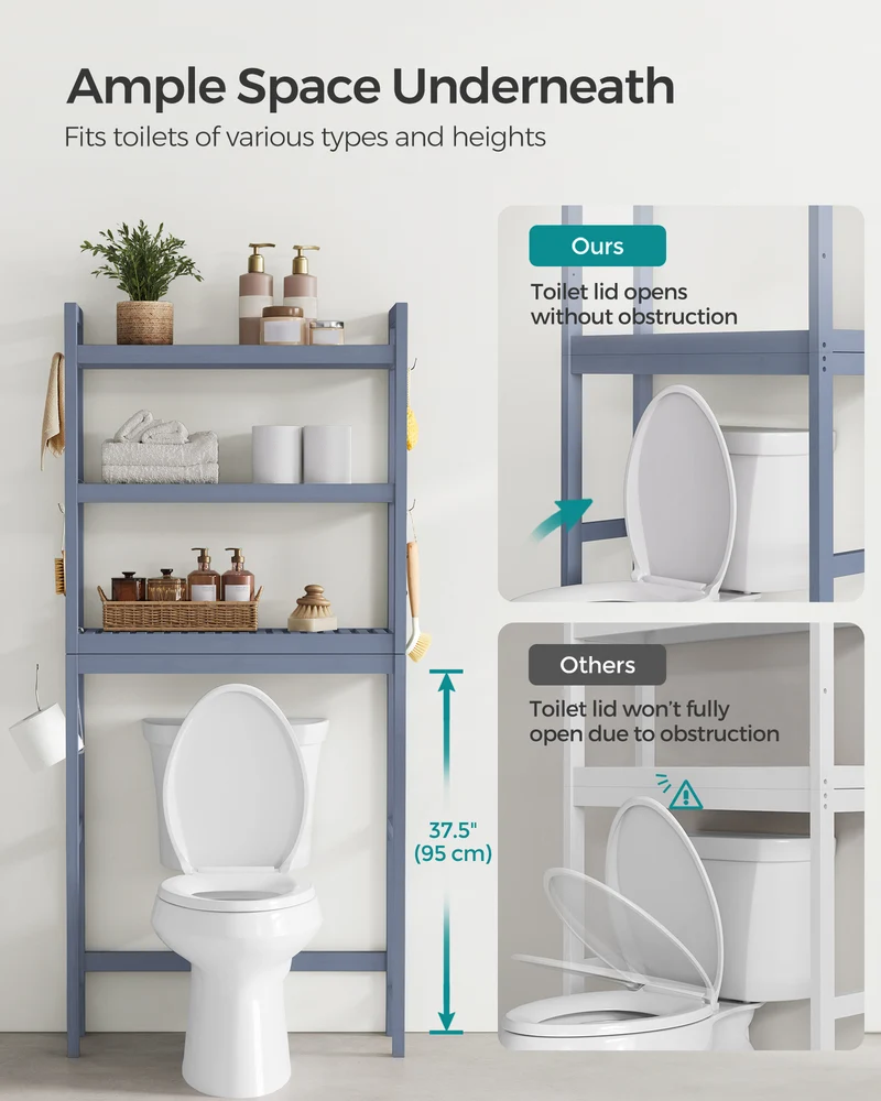 SONGMICS Over The Toilet Storage Bamboo 3-Tier Gray