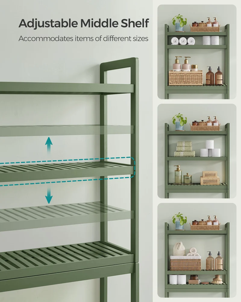 SONGMICS 3-Tier Over The Toilet Storage Bamboo Over Toilet Bathroom Organizer Forest Green