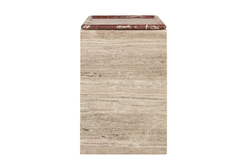 Casa Padrino Luxus Marmor Beistelltisch Beige / Weinrot 40 x 40 x H. 60 cm - Runder Beistelltisch mit skulpturalem Fuß aus hochwertigem Marmor mit Rosso Levanto Partien - Luxus Möbel