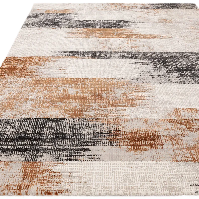 Teppich Velours geometrisch abstrakt pflegeleicht rutschfest Dunkelblau/Terrakotta