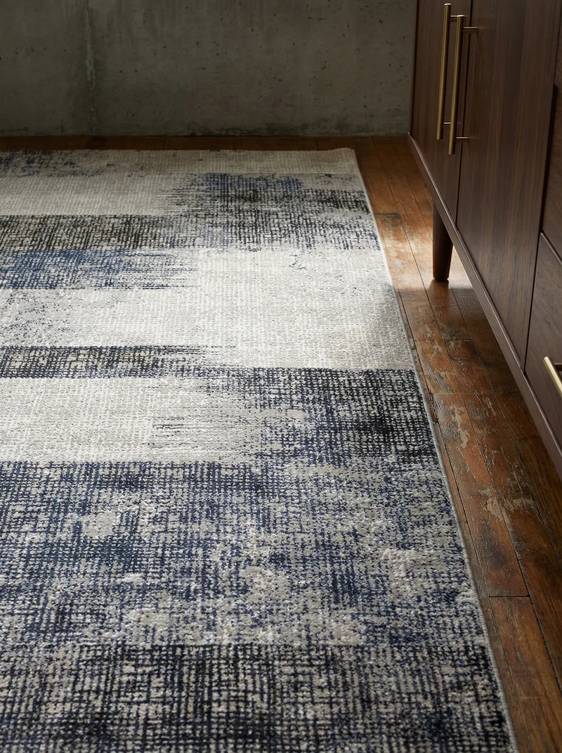 Teppich Velours geometrisch abstrakt pflegeleicht rutschfest Dunkelblau/Terrakotta