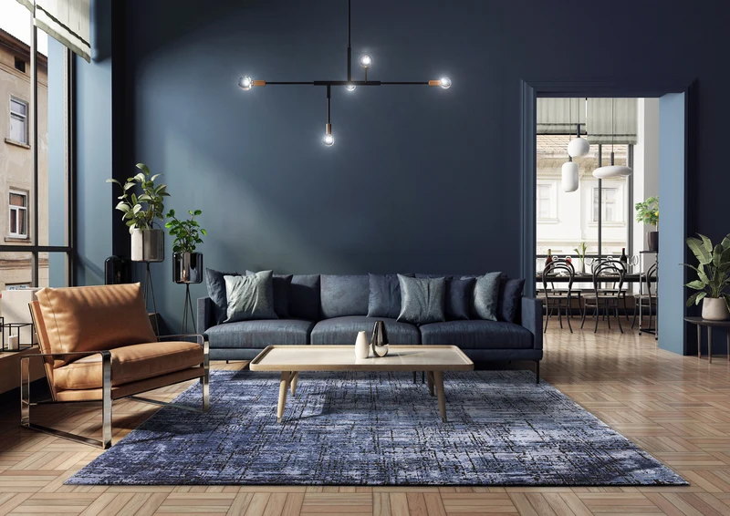 Teppich Polypropylen velours abstrakt Senfgelb/Dunkelblau