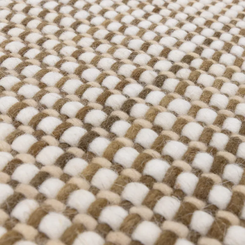 Teppich Wolle handgewebt mit Korbmuster Fransen Olivgrün/Terrakotta/Schwarz-Weiß