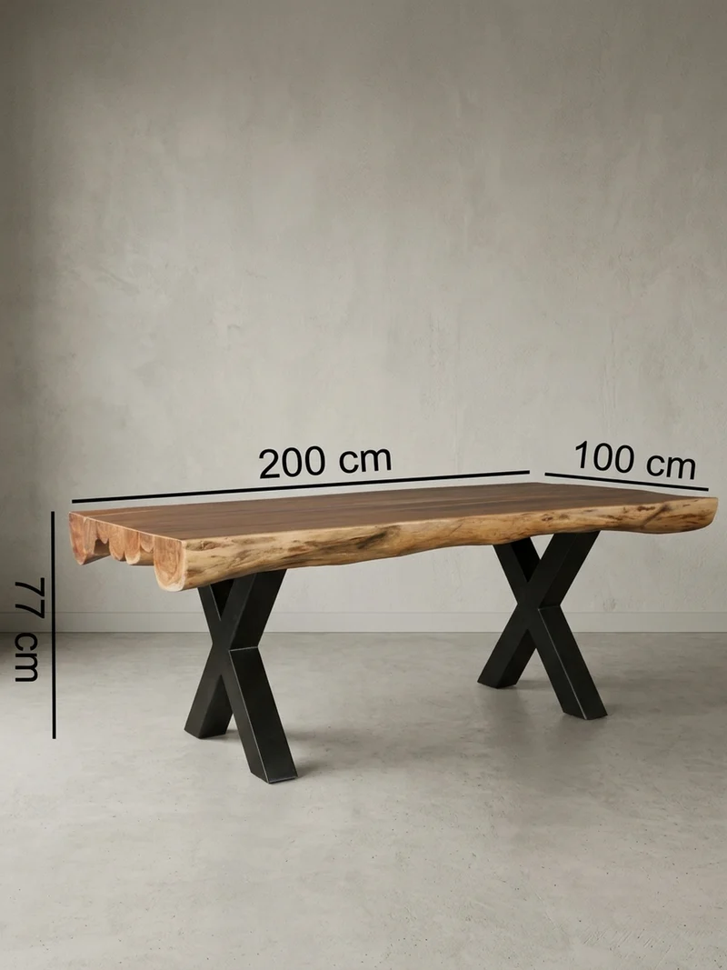 Esszimmertisch – Akazie Massivholz 200x100x77 cm X-Gestell Natur Schwarz