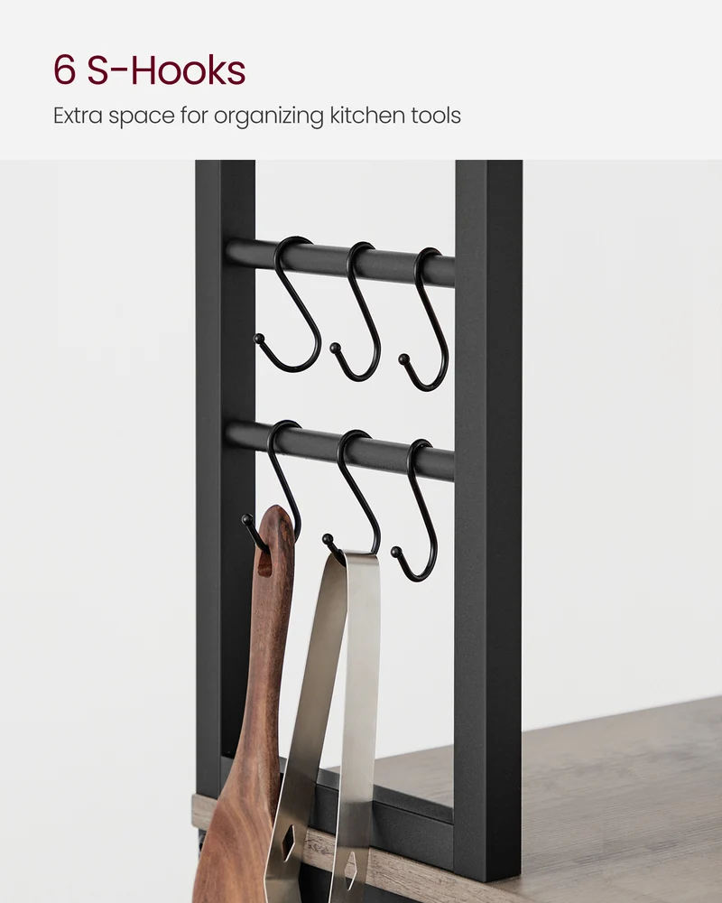 Coffee Bar, Bakers Rack for Kitchen with Storage, 6-Tier Kitchen Shelves with 6 Hooks, Microwave Stand, Industrial, Greige