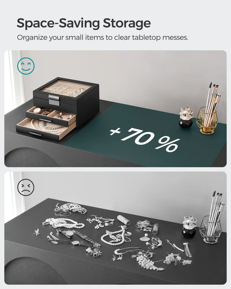Glass Lid Jewelry Box with Glass Jewelry Organizer Case for Rings Necklaces Earrings Black and Silver