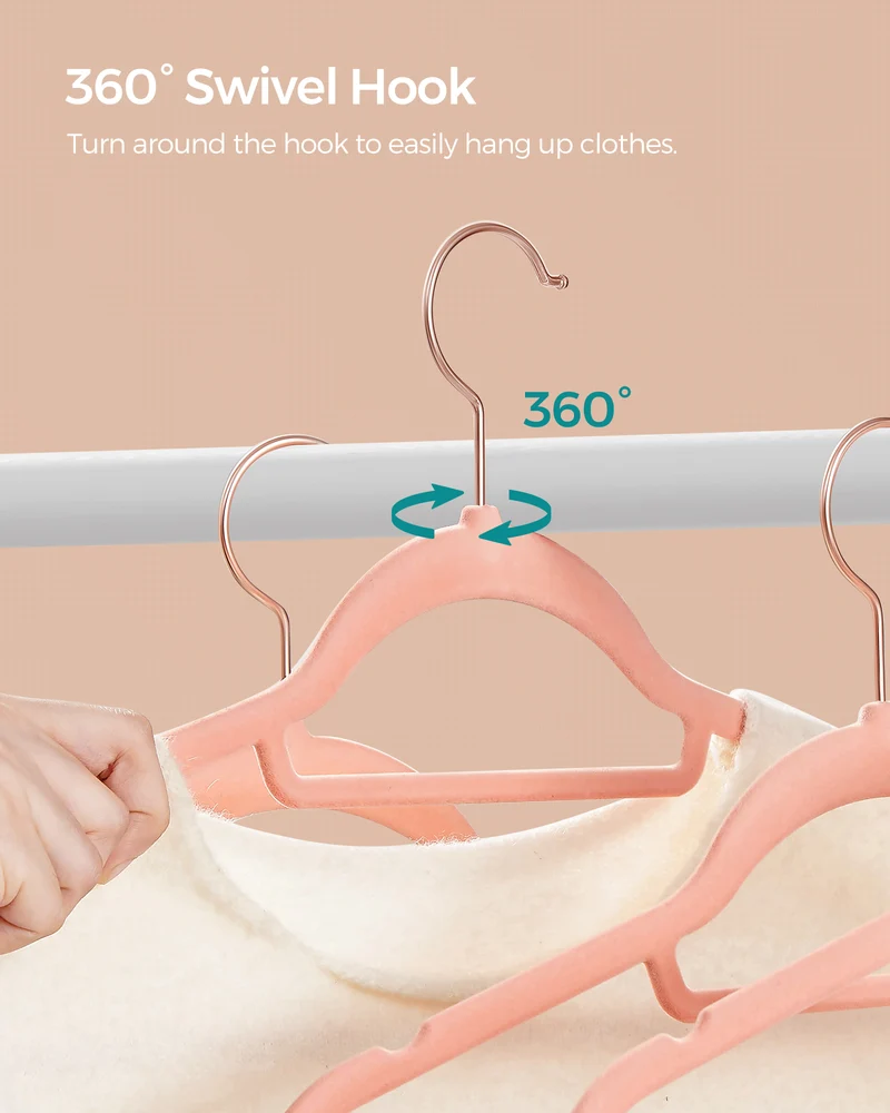 Velvet Hangers, Set of 50 Clothes Hanger with Black Swivel Hook, Non-Slip, 17.1-Inch Long for Coat, Shirt, Dress, Pants, Tie, Coral Pink