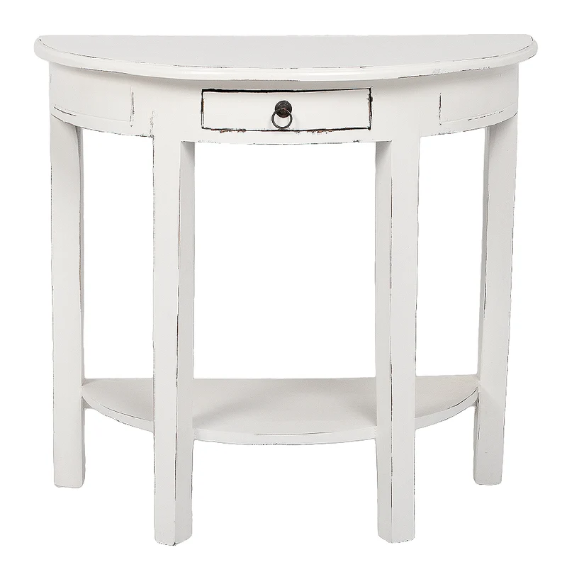 Halbrunde Konsole NIEKE 80cm Antik-Weiß Massivholz