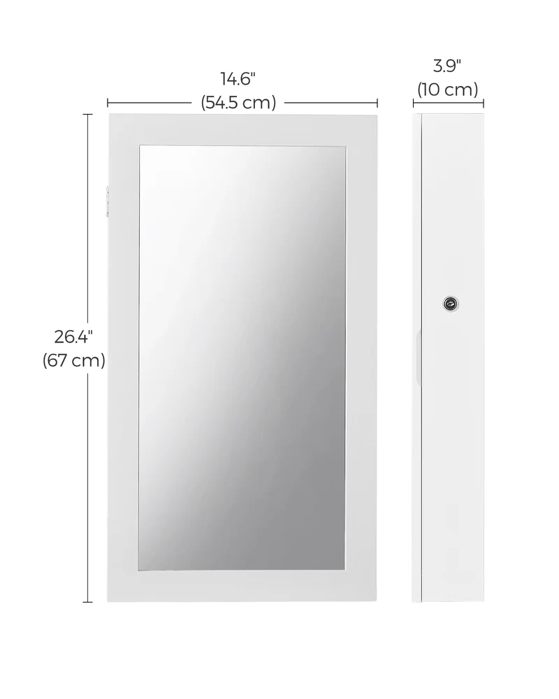 SONGMICS Jewelry Cabinet Armoire with Mirror Jewelry Storage Organizer Box Wall-Mounted Space Saving White