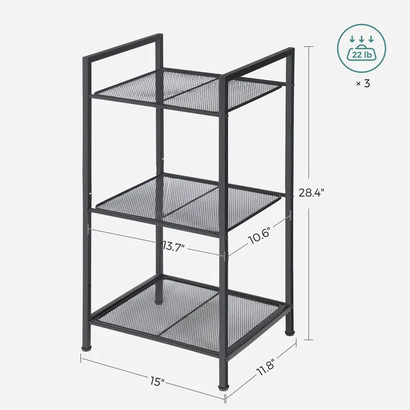3-Tier Storage Rack, Bathroom Shelf, Extendable Plant Stand with Adjustable Shelf, for Bathroom, Living Room, Balcony, Kitchen, Black