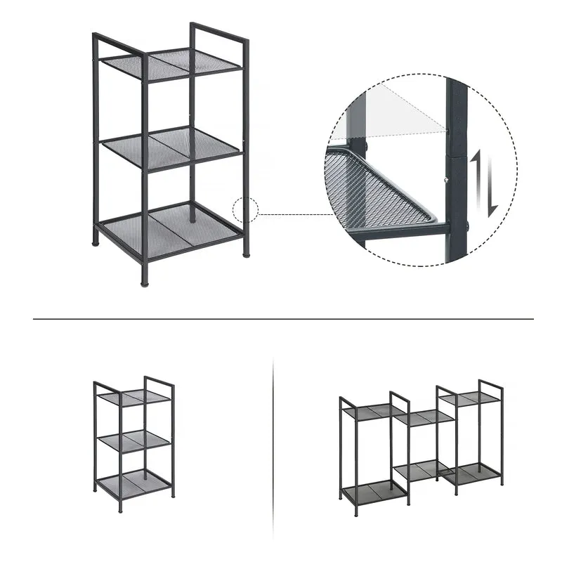SONGMICS 3-Tier Storage Rack Bathroom Shelf Extendable Plant Steel Stand with Adjustable Shelf for Bathroom Living Room Balcony Kitchen Black