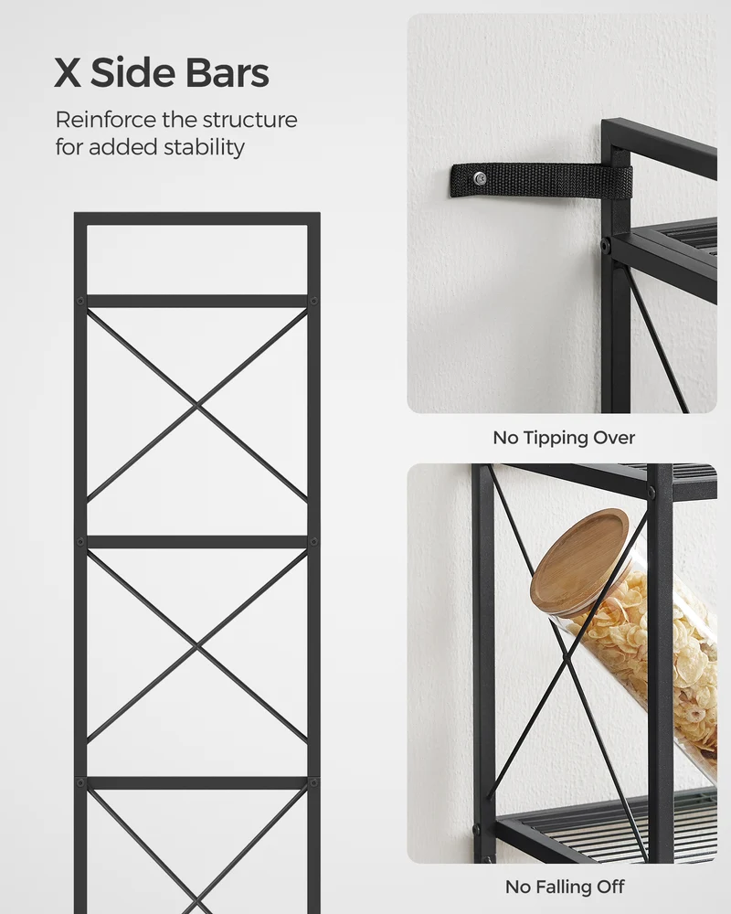 5-Tier Metal Storage Rack, Shelving Unit with X Side Frames, 12.6 x 31.5 x 57.3 Inches, for Kitchen, Living Room, Bathroom, Garage, Ink Black