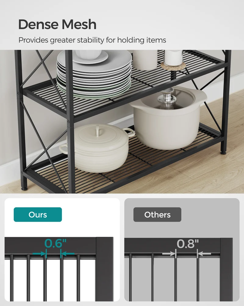 5-Tier Metal Storage Rack, Shelving Unit with X Side Frames, 12.6 x 31.5 x 57.3 Inches, for Kitchen, Living Room, Bathroom, Garage, Ink Black