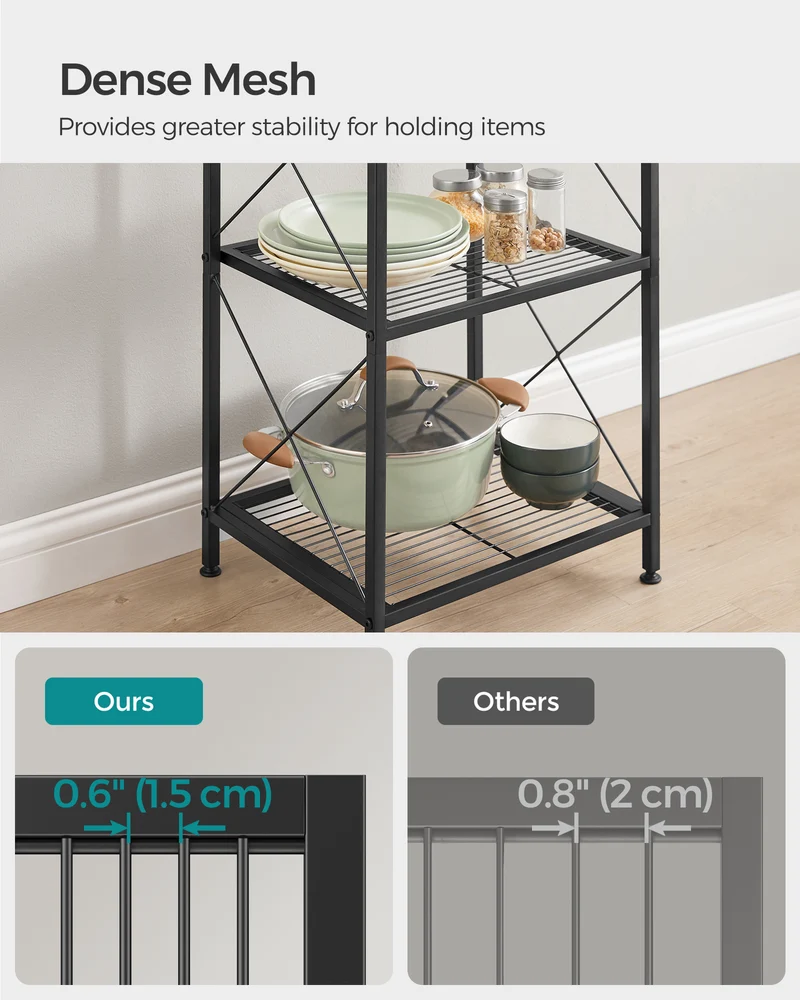 SONGMICS 5-Tier Metal Storage Rack, Shelving Unit with X Side Frames, Dense Mesh, 12.6 x 15.7 x 57.3 Inches, Ink Black