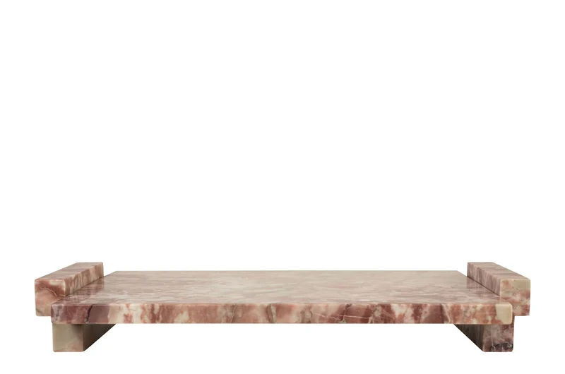 Casa Padrino Luxus Marmor Tablett Rosa 40 x 25 x H. 6 cm - Rechteckiges Tablett mit Rand aus hochwertigem Rosalia Pink Marmor - Luxus Deko Accessoires