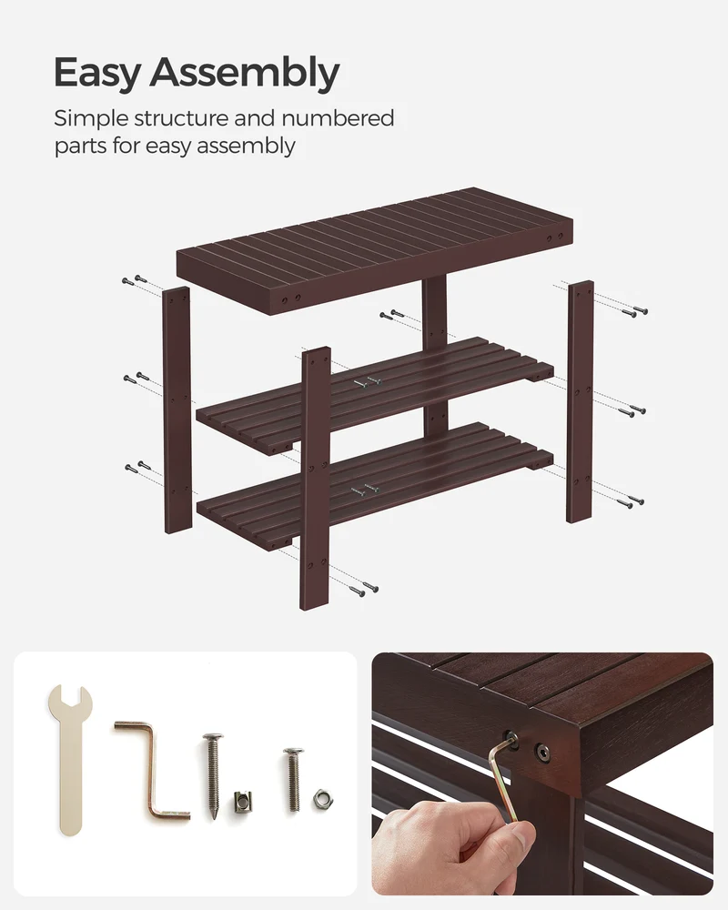 Shoe Rack Bench, 3-Tier Bamboo Shoe Storage Organizer, Entryway Bench Brown
