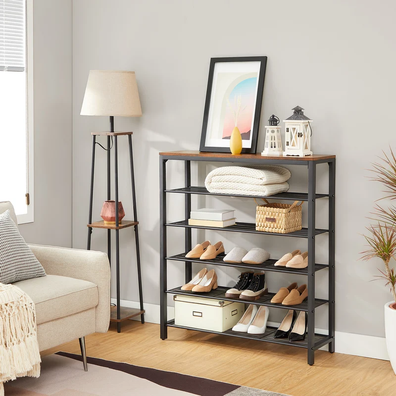 VASAGLE 6-Tier Shoe Rack, Shoe Organizer for Closet, 24-30 Pairs of Shoes, 11.8 x 39.4 x 43.3 Inches, Rustic Brown and Black