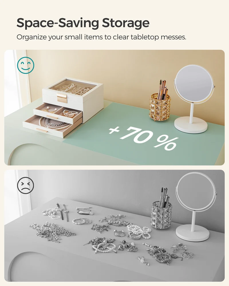 Glass Lid Jewelry Box, 3-Layer Jewelry Organizer with 2 Drawers, Modern Style - for Big and Small Jewelry, 8 x 9.1 x 5.3 Inches, White