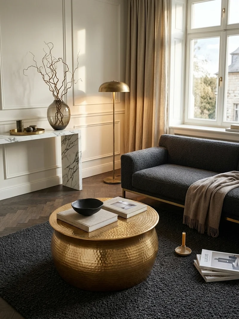 Couchtisch: Orientalisch, Hammerschlagstrukturen, Aluminium, Handgefertigt