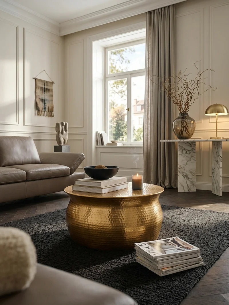 Couchtisch: Orientalisch, Hammerschlagstrukturen, Aluminium, Handgefertigt