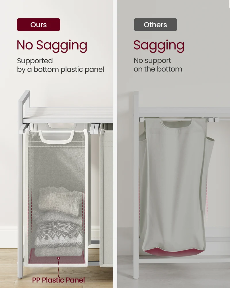 Laundry Hamper, Laundry Basket, Laundry Sorter with 3 Pull-Out and Removable Bags, Shelf, Metal Frame, 3 x 10 Gallons
