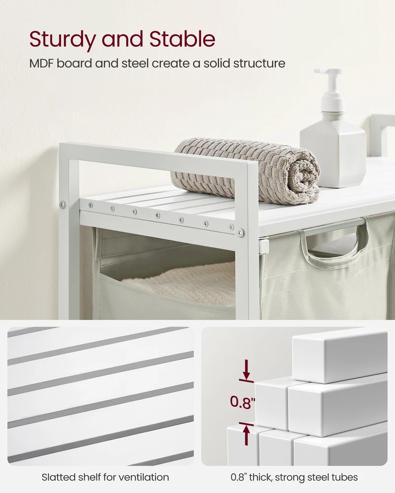 Laundry Hamper, Laundry Basket, Laundry Sorter with 2 Pull-Out and Removable Bags, Shelf, Metal Frame, 2 x 12.1 Gallons