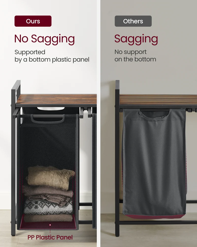 Laundry Hamper, Laundry Basket, Laundry Sorter with 2 Pull-Out and Removable Bags, Shelf, Metal Frame, 2 x 12.1 Gallons