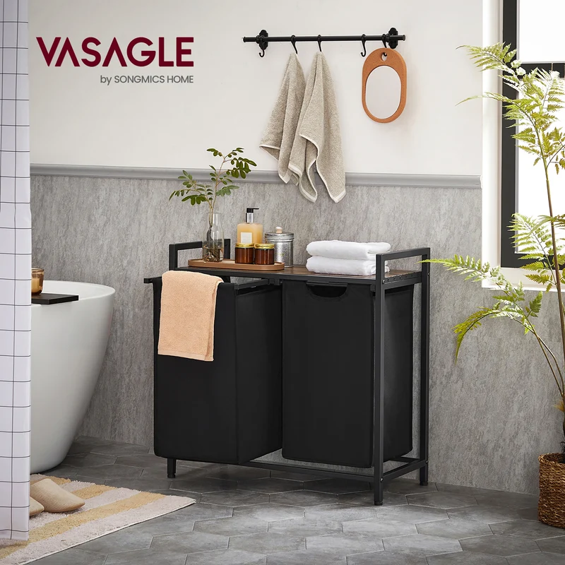 Laundry Hamper Organizer Laundry Basket Laundry Sorter with 2 Pull-Out and Removable Bags 2 x 12.1 Gallons, 28.8 x 13 x 28.4 Inches Black