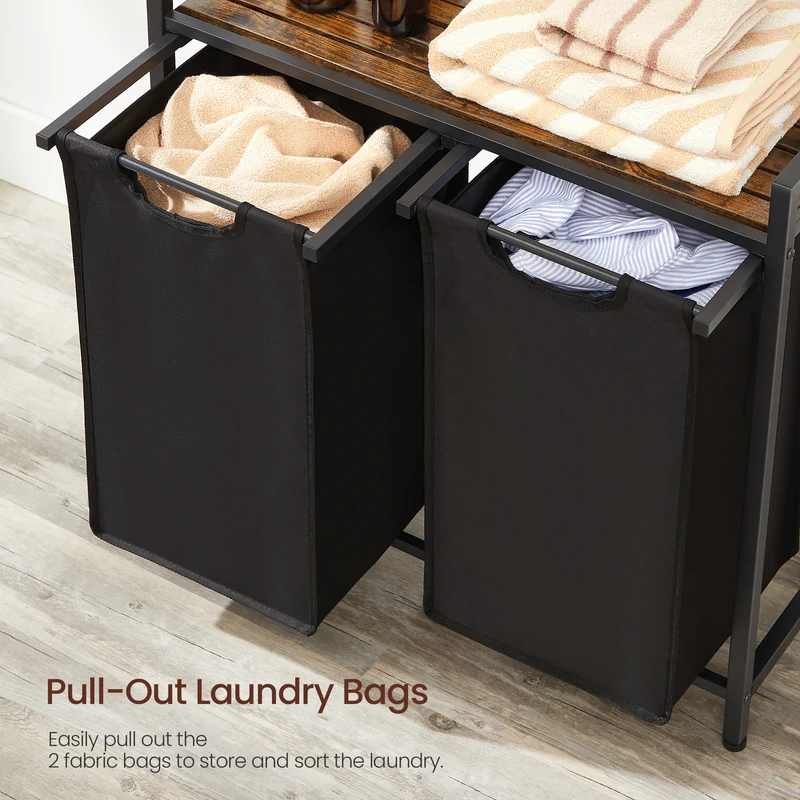 Laundry Hamper Organizer Laundry Basket Laundry Sorter with 2 Pull-Out and Removable Bags 2 x 12.1 Gallons, 28.8 x 13 x 28.4 Inches Black
