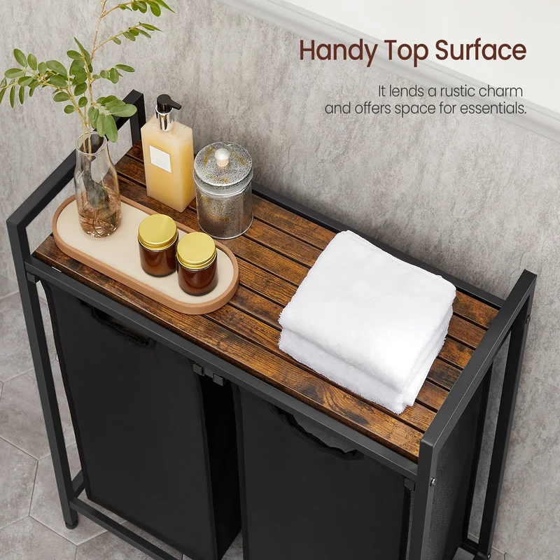 Laundry Hamper Organizer Laundry Basket Laundry Sorter with 2 Pull-Out and Removable Bags 2 x 12.1 Gallons, 28.8 x 13 x 28.4 Inches Black