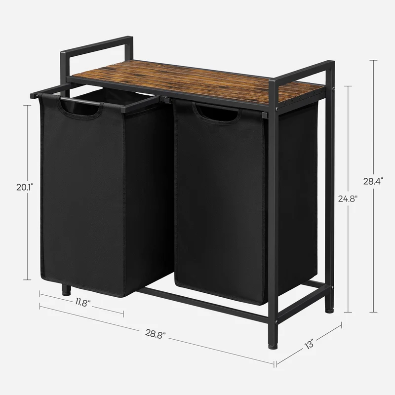 Laundry Hamper Organizer Laundry Basket Laundry Sorter with 2 Pull-Out and Removable Bags 2 x 12.1 Gallons, 28.8 x 13 x 28.4 Inches Black