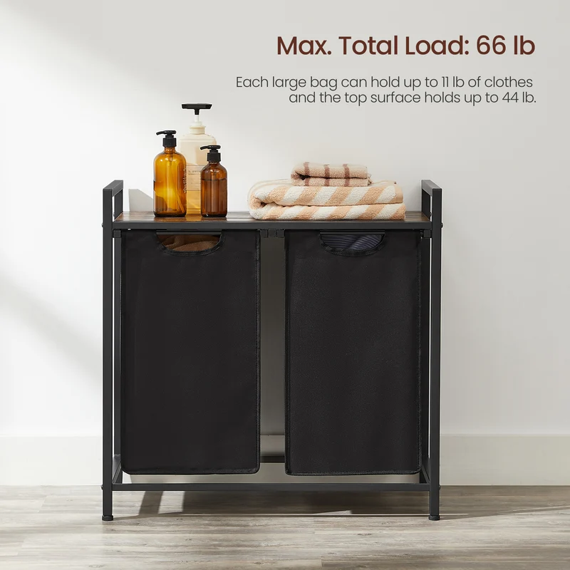 Laundry Hamper Organizer Laundry Basket Laundry Sorter with 2 Pull-Out and Removable Bags 2 x 12.1 Gallons, 28.8 x 13 x 28.4 Inches Black