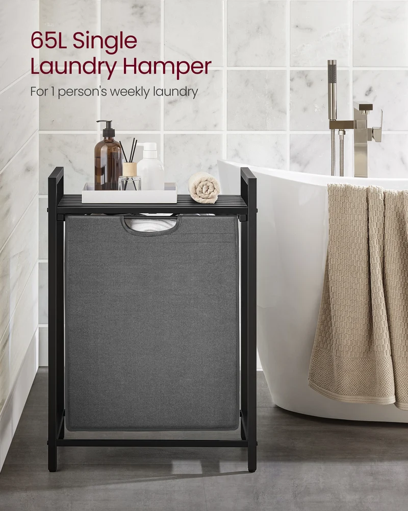 Laundry Hamper Organizer, Laundry Basket, Laundry Sorter with A Pull-Out and Removable Bag, Shelf, Laundry Bin 17.2 Gal (65 L) Gray