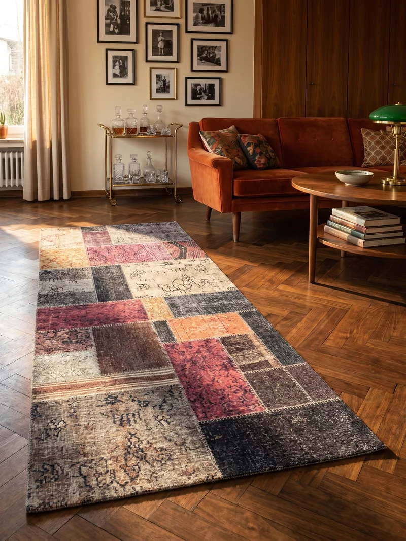 Flachgewebe-Teppich Vintage-Patchwork – Waschbar mit Kelim-Charakter