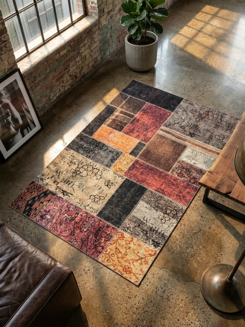 Flachgewebe-Teppich Vintage-Patchwork – Waschbar mit Kelim-Charakter