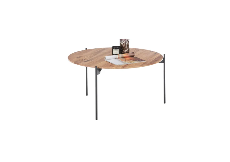 Couchtisch+ Eiche Massiv Holz + Metall Gestell Schwarz Matt