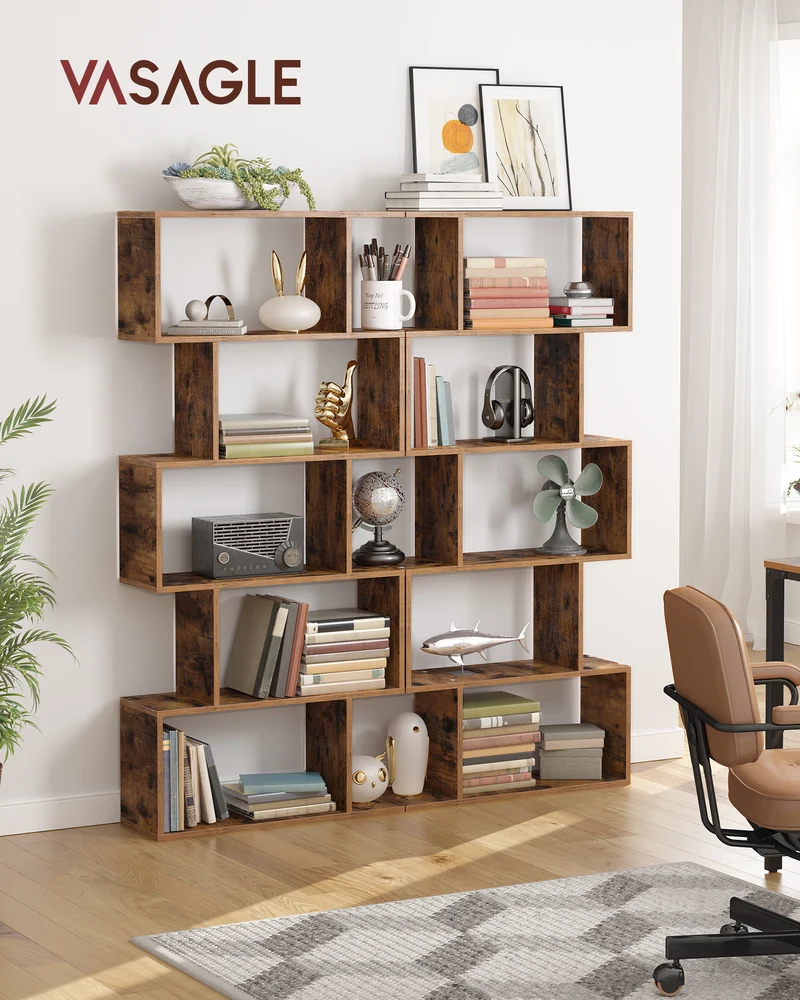 Standing Bookcase, 5-Tier Bookshelf, Decorative Storage Shelving