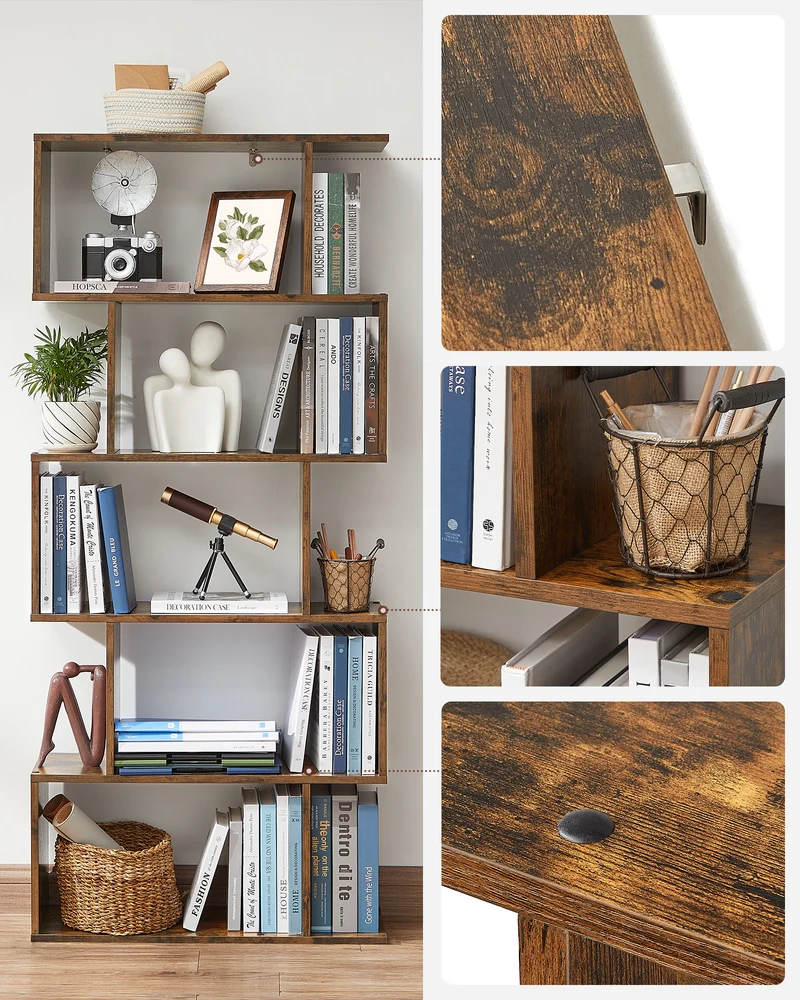 Standing Bookcase, 5-Tier Bookshelf, Decorative Storage Shelving