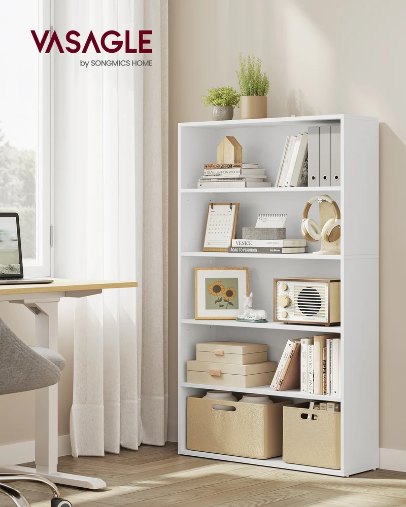 5-Tier Bookshelf, 30 Inches Wide, Open Bookcase with Adjustable Storage Shelves, Floor Standing Unit