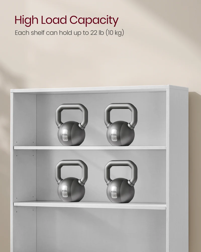 5-Tier Bookshelf, 30 Inches Wide, Open Bookcase with Adjustable Storage Shelves, Floor Standing Unit