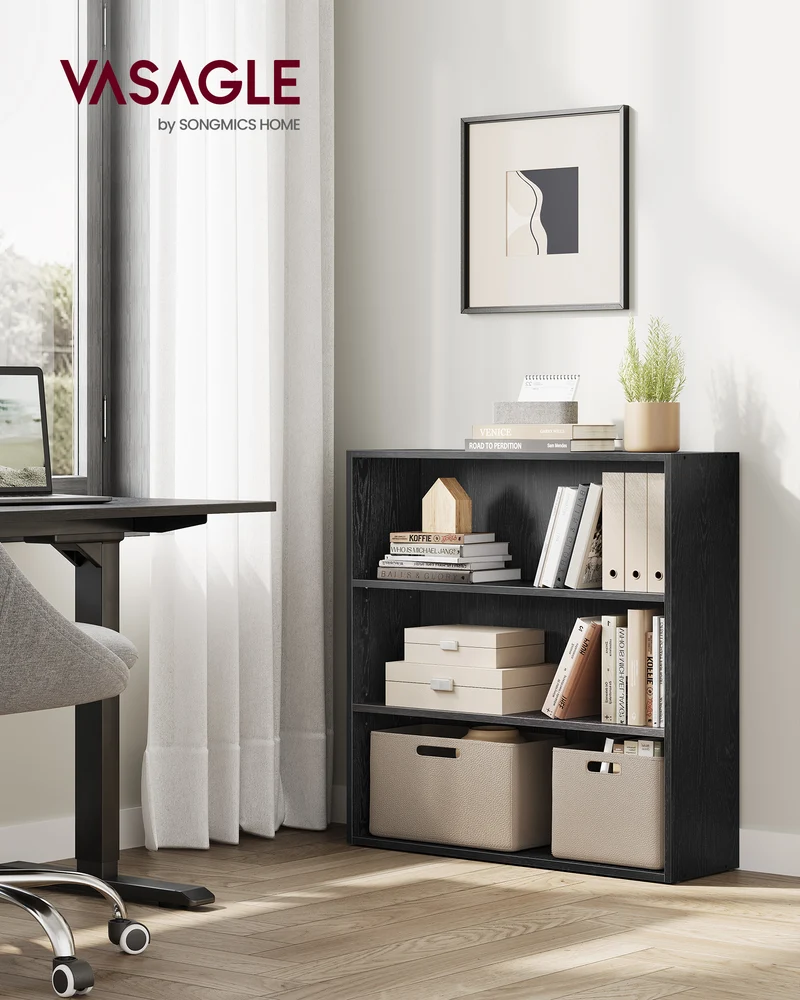 Spacious 3-Tier Bookshelf, 31.5 Inches Wide, Open Bookcase with Adjustable Storage Shelves - Floor Standing Unit